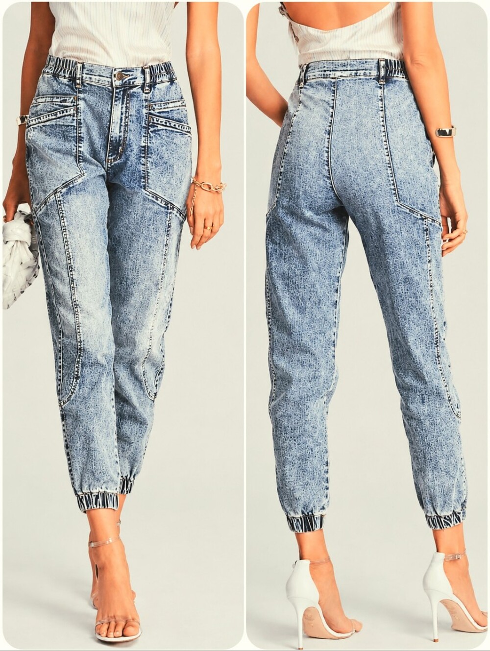 Retrofête Myla Acid Wash Blue Denim high rise Jogger Pants 27 Retro Streetwear